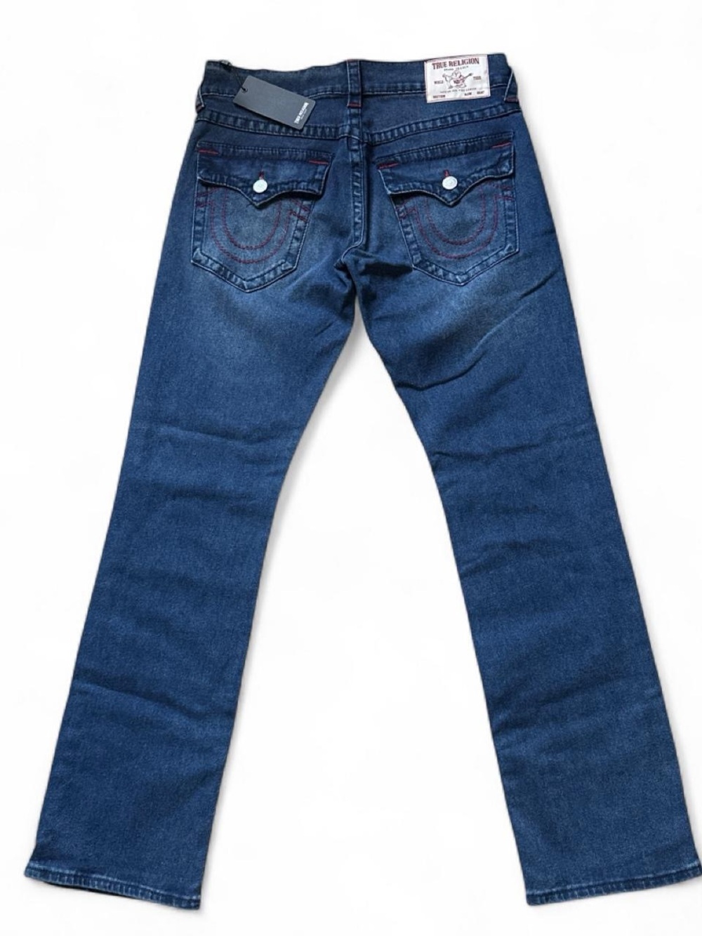 True Religion Ricky Big T Jeans Mens W32 L32 Dark Wash Red Stitch Flap